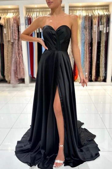 BMbridal Black Sweetheart Prom Dress Long Slit Sleeveless_1