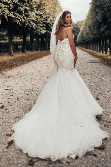 BMbridal Spaghetti-Straps Sleeveless Wedding Dress Mermaid With Lace_3