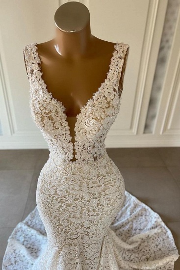 Bmbridal V-Neck Sleeveless Wedding Dress Mermaid Lace Online_3