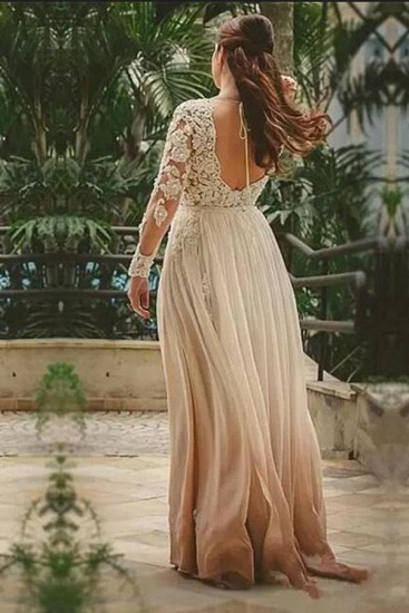 Bmbridal Long Sleeves Wedding Dress Lace V-Neck On Sale_3