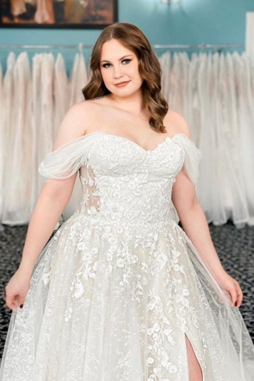 Bmbridal Off-the-Shoulder Wedding Dress Lace Appliques Tulle_4