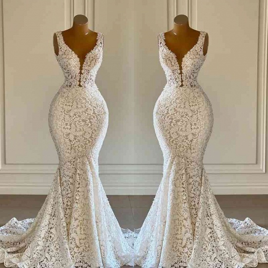 Bmbridal V-Neck Sleeveless Wedding Dress Mermaid Lace Online_1