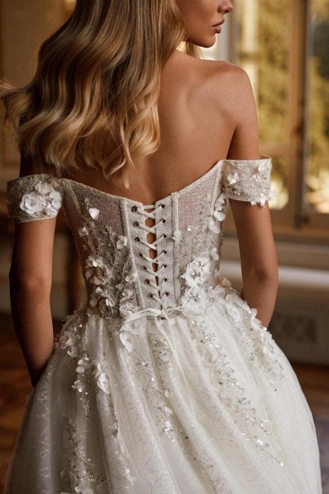 Bmbridal Off-the-Shoulder-Hochzeitskleid in Weiß mit Schnürung und Applikationen_5