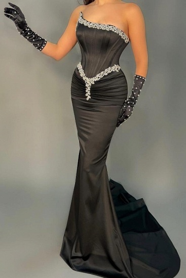 Bmbridal Black Strapless Mermaid Prom Dress Long With Beads