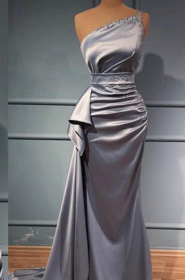 Bmbridal Silver One Shoulder Mermaid Prom Dress Long With Beads_2