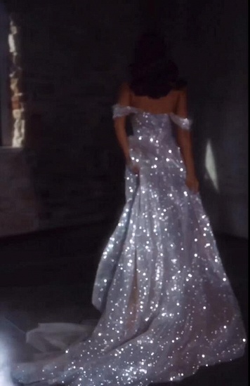 Bmbridal Off-the-Shoulder Mermaid Wedding Dress Sequins Slit Overskirt_5