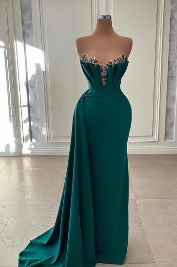 Bmbridal Strapless Dark Green Prom Dress Mermaid Long With Ruffle