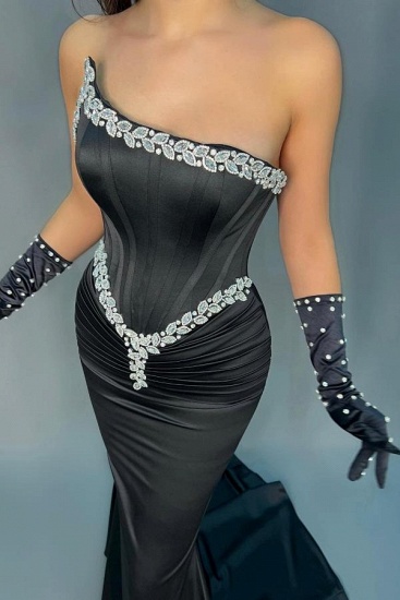 Bmbridal Black Strapless Mermaid Prom Dress Long With Beads_4