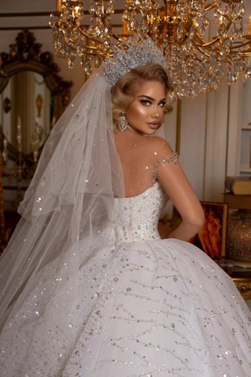 Bmbridal Ball Gown Wedding Dress Sheer Top With Crystal Beads_6