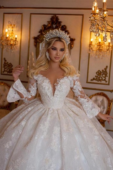 Bmbridal Long Sleeves Ball Gown Wedding Dress Lace Online_5