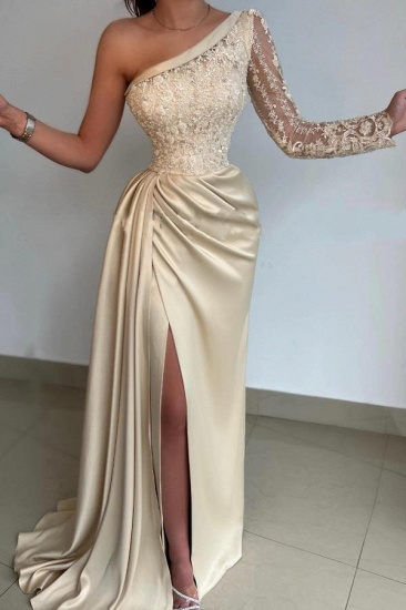 Bmbridal Long Sleeve One Shoulder Prom Dress Mermaid With Lace