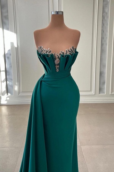 Bmbridal Strapless Dark Green Prom Dress Mermaid Long With Ruffle_3