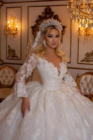 Bmbridal Long Sleeves Ball Gown Wedding Dress Lace Online_4