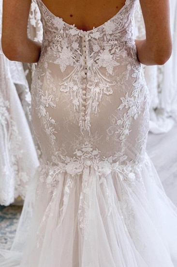 Bmbridal Spaghetti-Straps Lace Wedding Dress Mermaid Sleeveless Online_5
