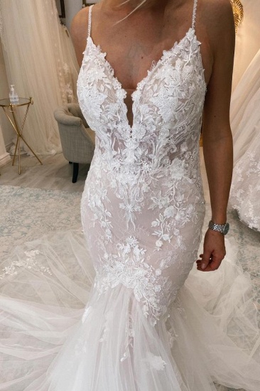 Bmbridal Spaghetti-Straps Lace Wedding Dress Mermaid Sleeveless Online_6