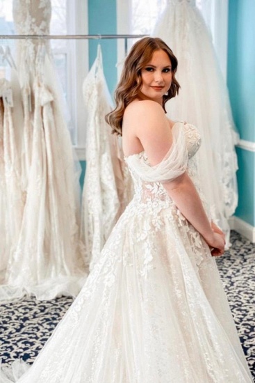 Bmbridal Off-the-Shoulder Wedding Dress Lace Appliques Tulle_5