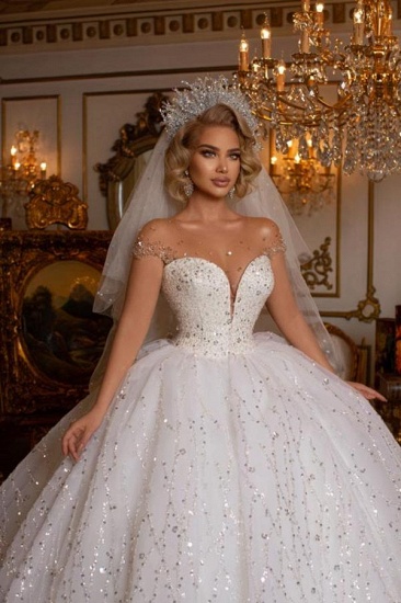 Bmbridal Ball Gown Wedding Dress Sheer Top With Crystal Beads_5