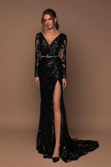 BMbridal Long Sleeves Prom Dress Mermaid With Sequins V-Neck