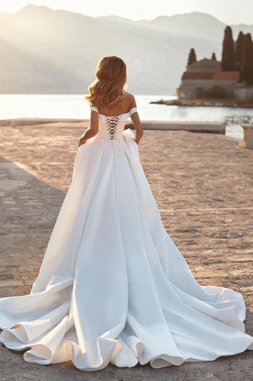 Bmbridal Off-the-Shoulder Satin Wedding Dress Princess Long_3