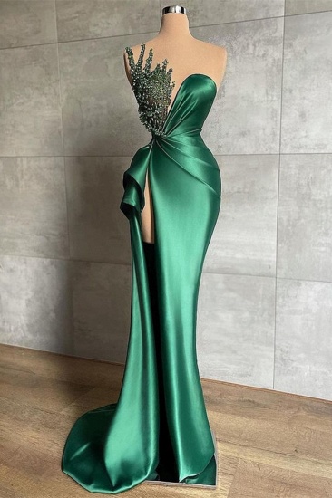 Bmbridal Smaragdgrünes Meerjungfrau-Abschlussballkleid lang mit Perlen