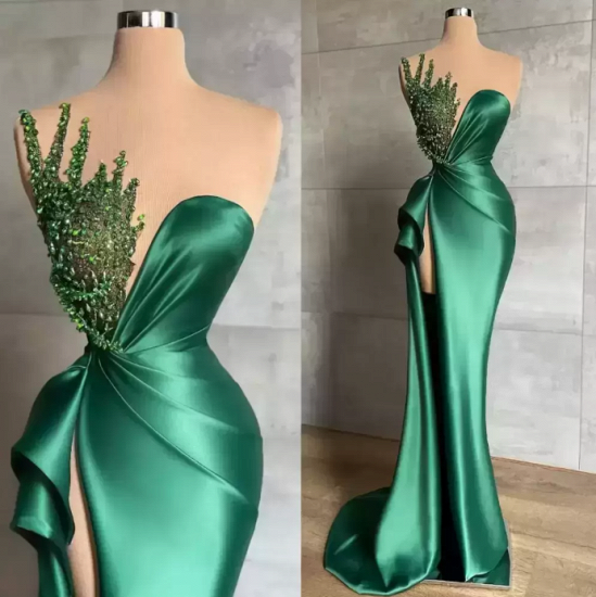 Bmbridal Smaragdgrünes Meerjungfrau-Abschlussballkleid lang mit Perlen_3