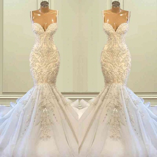 Bmbridal Spaghetti-Straps Sleeveless Wedding Dress Mermaid Long With Beadings_1