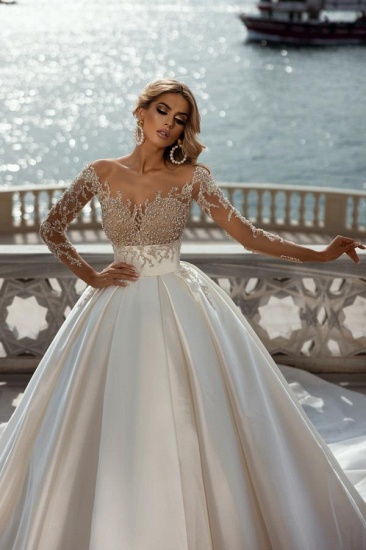 Bmbridal Long Sleeves Wedding Dress Ball Gown With Appliques_4