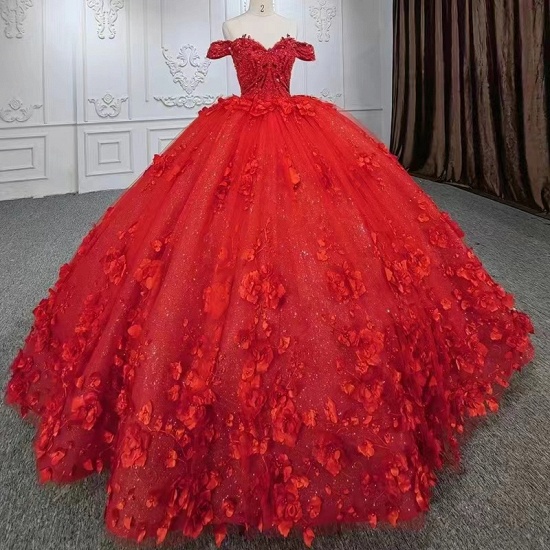 Bmbridal Off-the-Shoulder Ball Gown Wedding Dress Red With Appliques_4