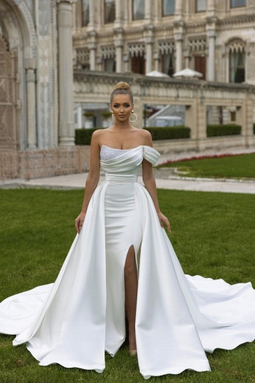 Bmbridal Off-the-Shoulder Wedding Dress Mermaid Split Overskirt_5