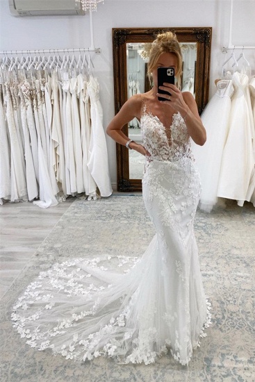 Bmbridal Sleeveless Mermaid Lace Wedding Dress Long Online_1