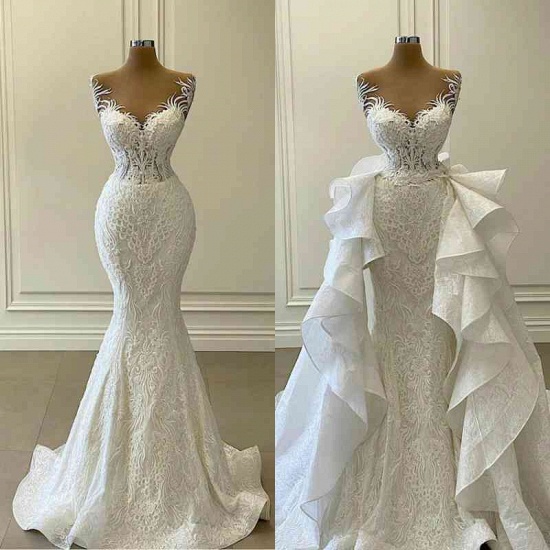 Bmbridal Lace Mermaid Wedding Dress Long With Detachable Skirt_1