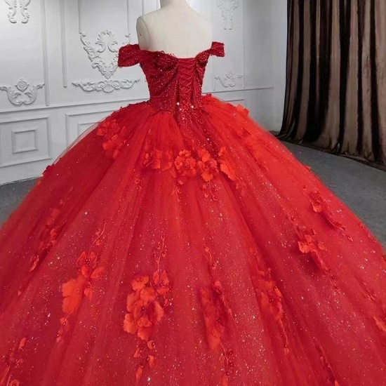 Bmbridal Off-the-Shoulder Ball Gown Wedding Dress Red With Appliques_5