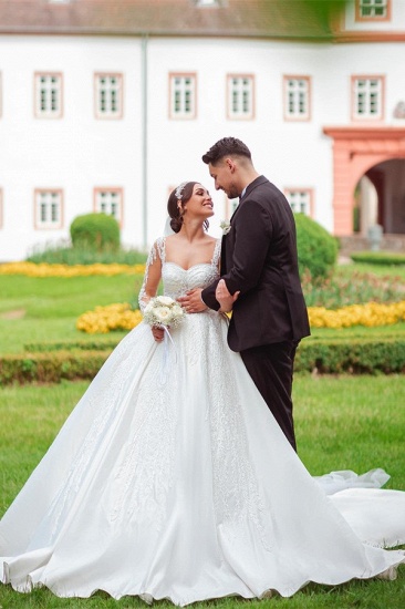 Bmbidal Long Sleeves Lace Wedding Dress Princess Square Online_1