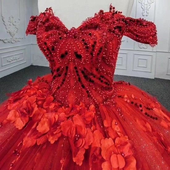Bmbridal Off-the-Shoulder-Ballkleid-Hochzeitskleid Rot mit Applikationen_6