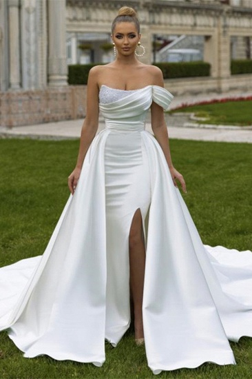 Bmbridal Off-the-Shoulder Wedding Dress Mermaid Split Overskirt_2