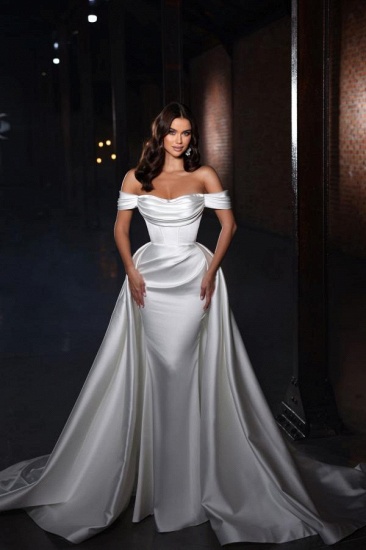 Bmbridal Off-the-Shoulder Mermaid Wedding Dress Overskirt Long_1