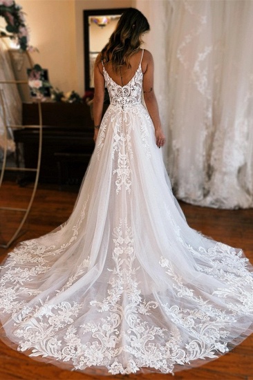 Bmbridal Spaghetti-Straps V-Neck Wedding Dress Split With Lace Appliques_3