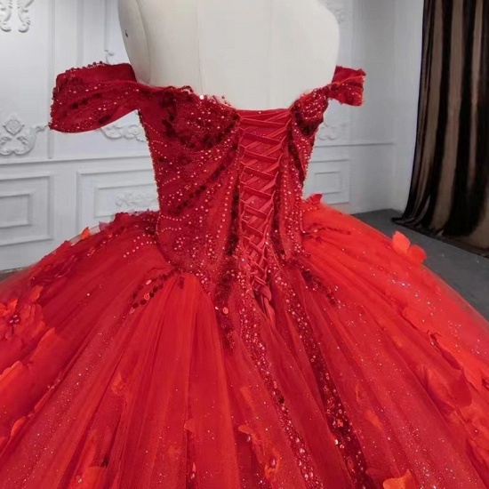 Bmbridal Off-the-Shoulder-Ballkleid-Hochzeitskleid Rot mit Applikationen_7