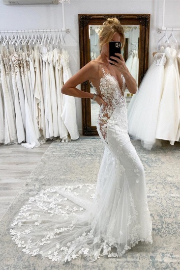 Bmbridal Sleeveless Mermaid Lace Wedding Dress Long Online_3
