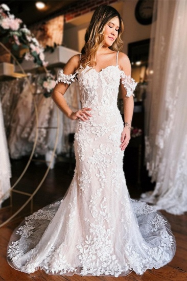 Bmbridal Off-the-Shoulder Wedding Dress Mermaid Lace Appliques