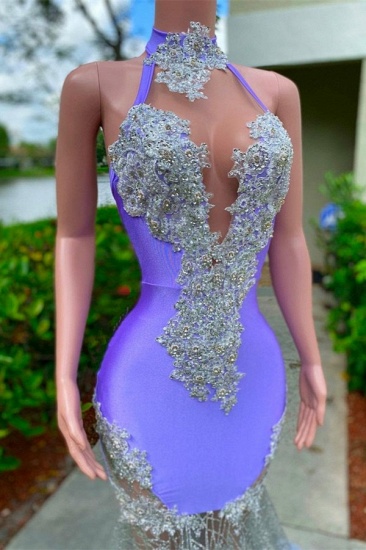 Bmbridal Lavender High Neck Prom Dress Mermaid Applikationen mit Feder_3