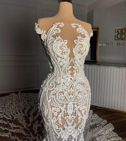 Bmbridal Cap Sleeves Lace Wedding Dress Mermaid Long On Sale_5