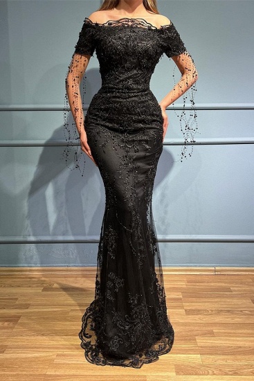 Bmbridal Black Off-the-Shoulder Evening Dress Mermaid Long With Lace_1