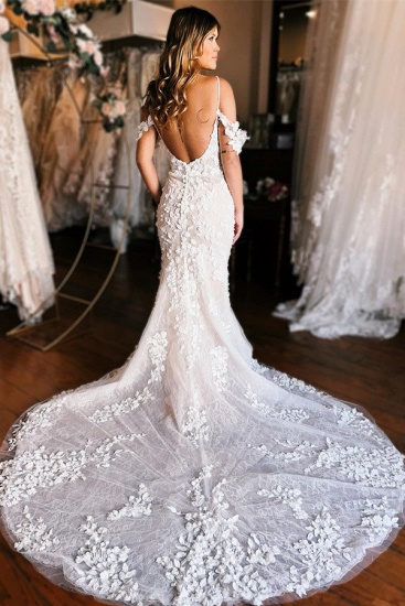 Bmbridal Off-the-Shoulder Wedding Dress Mermaid Lace Appliques_5
