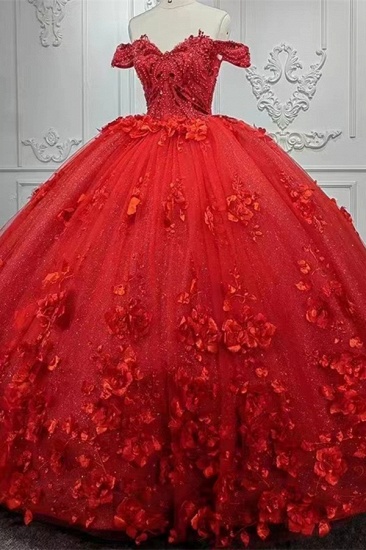 Bmbridal Off-the-Shoulder-Ballkleid-Hochzeitskleid Rot mit Applikationen_2