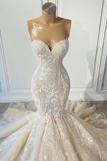 Bmbridal Champagne Sweetheart Wedding Dress Mermaid Lace Online_4