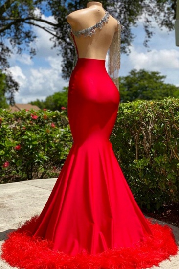Bmbridal Red Mermaid Prom Dress One Shoulder Long Sleeve With Feather_3
