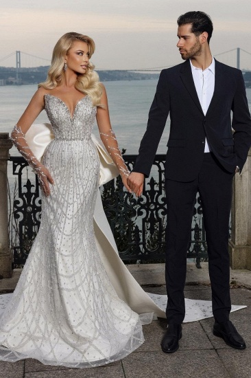 Bmbridal Bowknot Wedding Dress Mermaid Luxury With Beadings