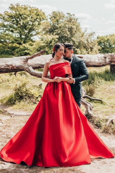 Bmbridal One-Shoulder-Brautkleid in Rot, Prinzessin, langes Hochzeits-Empfangskleid