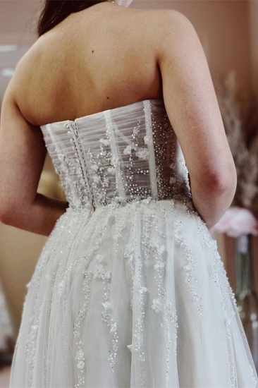 Bmbridal Sweetheart Pearls Wedding Dress Tulle Long On Sale_4